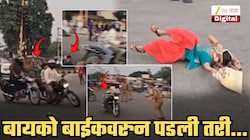 ...म्हणून पोलिसांनी अडवताच ZigZag पळवली बाईक! बायको पोलिसांसमोरच रस्त्यावर पडली अन्... | Video ने खळबळ